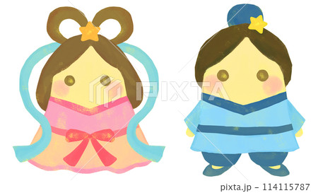 かわいい織姫と彦星のイラストセット かわいい織姫と彦星のイラストセット 114115787