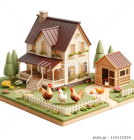 3d farmhouse with chicken house 114115924