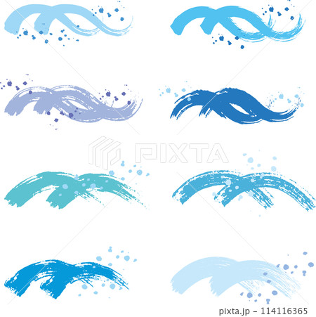 筆で描いた青い波のパターンセット 114116365