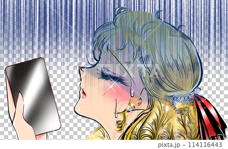 携帯電話を見て突然泣き出し、取り乱す70年代少女漫画風のお嬢様 携帯電話を見て突然泣き出し、取り乱す70年代少女漫画風のお嬢様 114116443