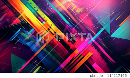 幾何学模様と抽象的なネオンカラー背景 幾何学模様と抽象的なネオンカラー背景 114117166
