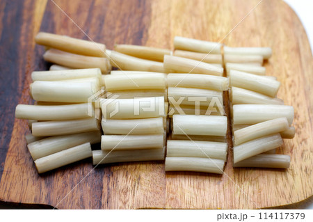 Fresh lotus rootlet on cutting board Fresh lotus rootlet on cutting board 114117379