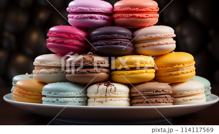 Close-up of multicolored macaroon 114117569