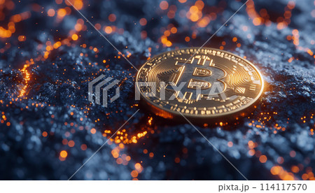 Bitcoin, close-up of a cryptocurrency coin 114117570