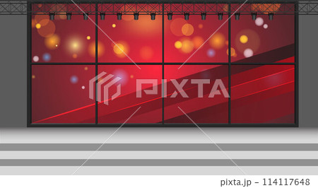 red stand and led screen in the news studio room	 114117648