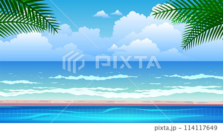 landscape of swimming pool on the beach in summer	 114117649
