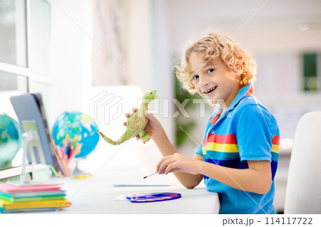 Online remote learning. School kids with computer. Online remote learning. School kids with computer. 114117722