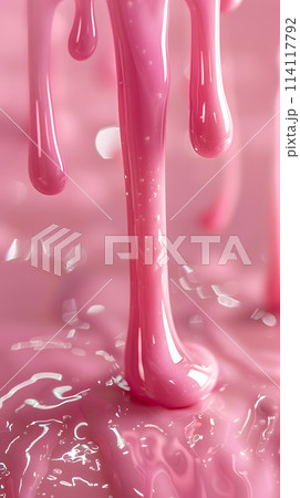 a close up of pink liquid dripping down a surface 114117792