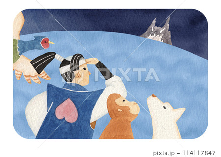 日本昔話　桃太郎　水彩 イラスト 114117847