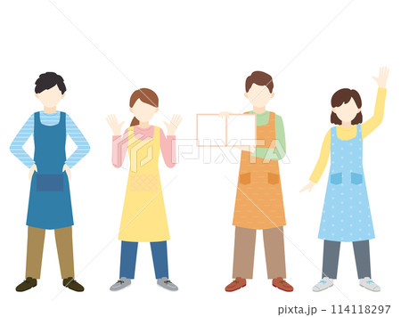 エプロンを付けた保育士さんたちのイラスト 114118297