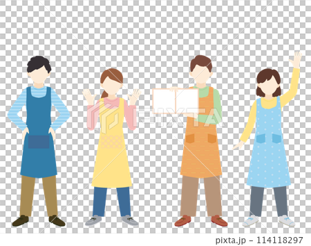 エプロンを付けた保育士さんたちのイラスト 114118297
