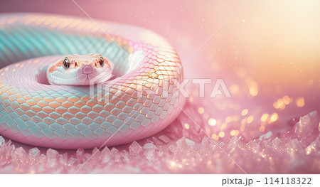パステルカラーのファンタジーな雰囲気のある キラキラ輝きを纏う蛇 の