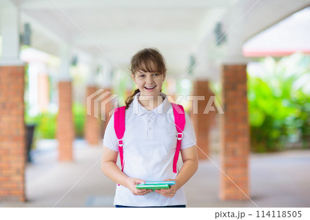 Kids back to school. Happy student with backpack. 114118505