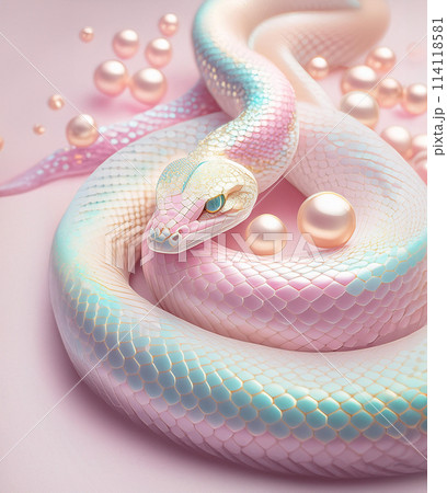 A snake with a sparkling, pastel-colored, - Stock Illustration