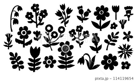 Texture flowers and branches hand drawings collection. Vector illustration. Isolated black chalk elements doodles for design and decoration. Texture flowers and branches hand drawings collection. Vector illustration. Isolated black chalk elements doodles for design and decoration. 114119654