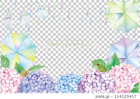 水彩手書きのカラフルな紫陽花のイラストの背景素材 114120417