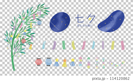 竹草和七夕裝飾手寫水彩風格插畫 114120862