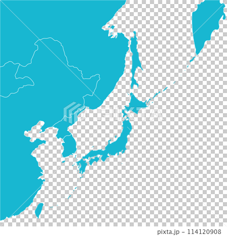 日本と周辺国の地図、シルエット 114120908