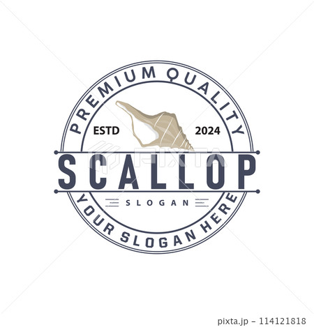 Seashell Logo, Inspirational Scallop Design With Pearl, Ocean Animals, Vector Jewelry Luxury Shell Beauty And Cosmetic 114121818