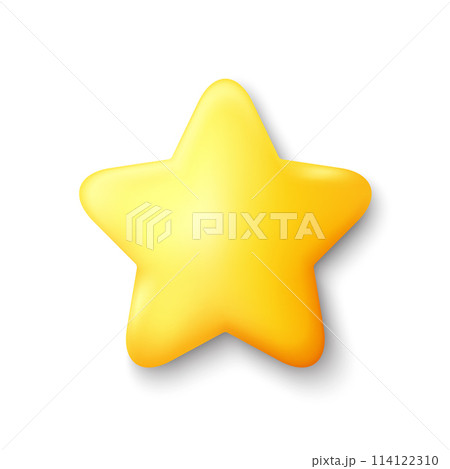 3d yellow star icon. Feedback review, customer rating star. Best 3d icon, website like service button. Winner shape silhouette, gold success star. Best online rating review or good service. Vector 114122310