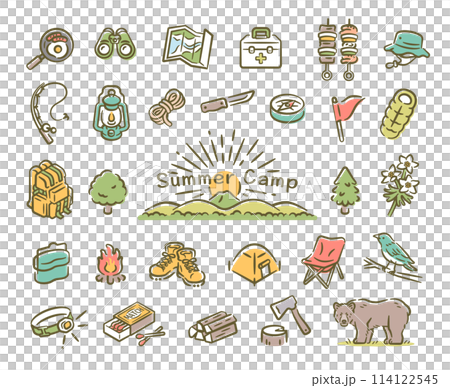 Camping related icon set 114122545