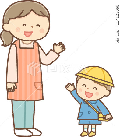 先生にさよならをする幼稚園児 先生にさよならをする幼稚園児 114123069
