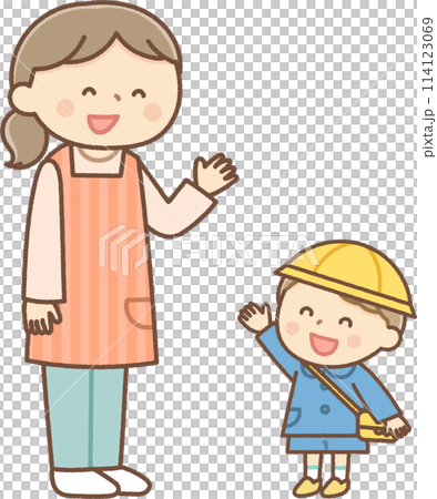 先生にさよならをする幼稚園児 先生にさよならをする幼稚園児 114123069