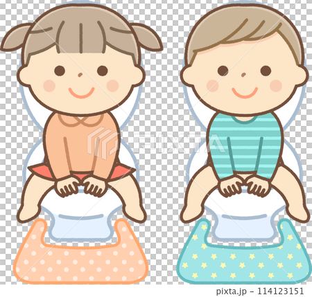 洋式トイレで用を足す男の子と女の子 114123151