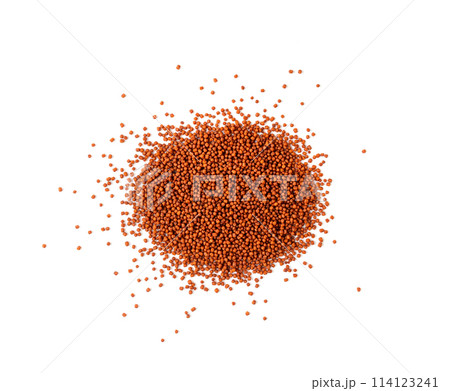 Aquarium Fish Food, Pressed Brown Granules Isolated, Nutrition Supplements, Pills, Tablets 114123241