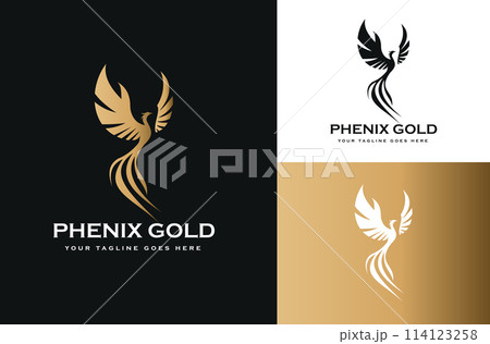 Golden Wings Phoenix Bird Falcon Hawk Dove Wings Design with Black,white,gold Background 114123258