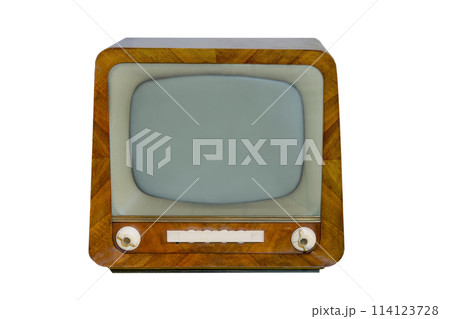 Vintage TV receiver isolated on white background 114123728