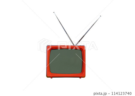 Vintage red TV receiver isolated on white background Vintage red TV receiver isolated on white background 114123740