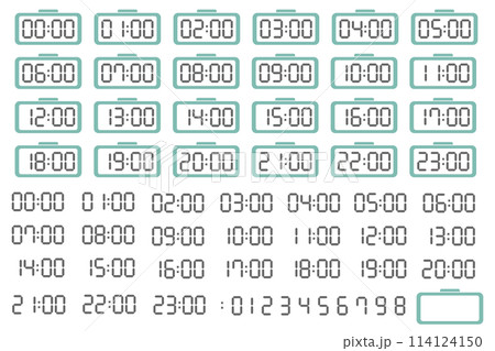 シンプルでかわいいデジタル時計の24時間アイコンセット シンプルでかわいいデジタル時計の24時間アイコンセット 114124150