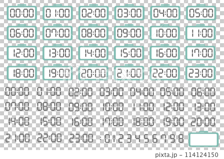 シンプルでかわいいデジタル時計の24時間アイコンセット シンプルでかわいいデジタル時計の24時間アイコンセット 114124150
