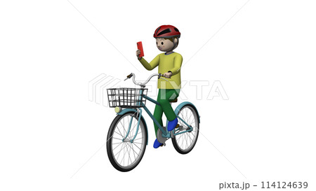 小学生の自転車危険運転のイラスト／スマホながら運転【透過】 114124639