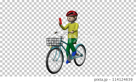小学生の自転車危険運転のイラスト／スマホながら運転【透過】 114124639