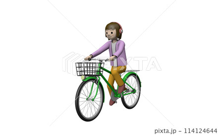 小学生の自転車危険運転のイラスト/ヘッドホン【透過】 小学生の自転車危険運転のイラスト/ヘッドホン【透過】 114124644
