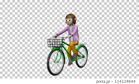 小学生の自転車危険運転のイラスト/ヘッドホン【透過】 小学生の自転車危険運転のイラスト/ヘッドホン【透過】 114124644