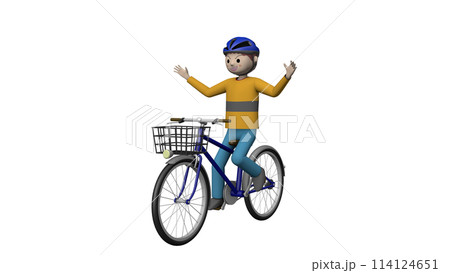 小学生の自転車危険運転のイラスト/手放し運転【透過】 小学生の自転車危険運転のイラスト/手放し運転【透過】 114124651