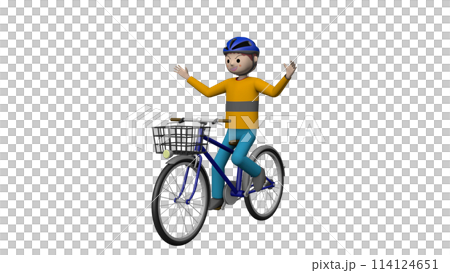 小学生の自転車危険運転のイラスト/手放し運転【透過】 小学生の自転車危険運転のイラスト/手放し運転【透過】 114124651