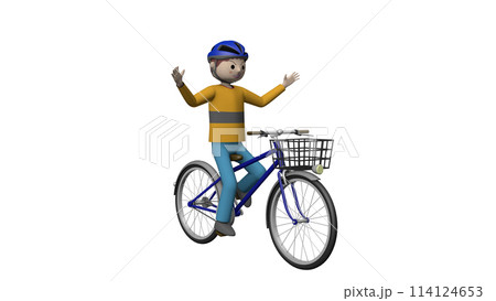 小学生の自転車危険運転のイラスト／手放し運転【透過】 114124653