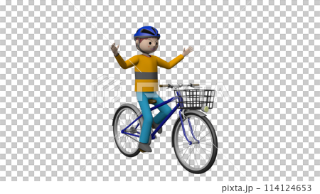 小学生の自転車危険運転のイラスト／手放し運転【透過】 114124653