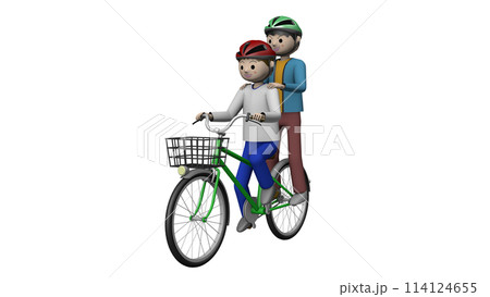 小学生の自転車危険運転のイラスト／二人乗り【透過】 114124655