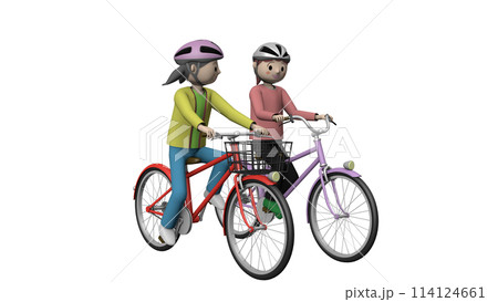 小学生の自転車危険運転のイラスト／並進【透過】 114124661