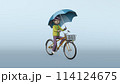 小学生の自転車危険運転のイラスト／傘さし運転【背景グラデ有】 114124675