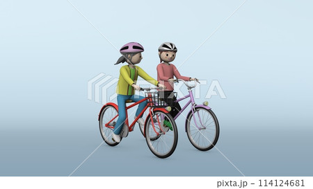 小学生の自転車危険運転のイラスト/並進【背景グラデ有】 小学生の自転車危険運転のイラスト/並進【背景グラデ有】 114124681