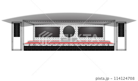 red stage and speaker with led screen on the truss system on the white background	 114124708