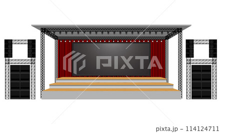 wooden stage and speaker with led screen on the truss system on the white background	 114124711