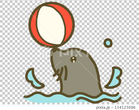 ボールを鼻でキャッチするアシカ ボールを鼻でキャッチするアシカ 114125086