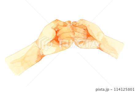 グータッチ（フィストバンプ）　人の手の手描き水彩イラスト素材 114125801
